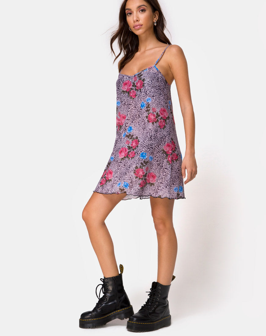 Sanita Dress in Jungle Rose Print Net-Nico Sky