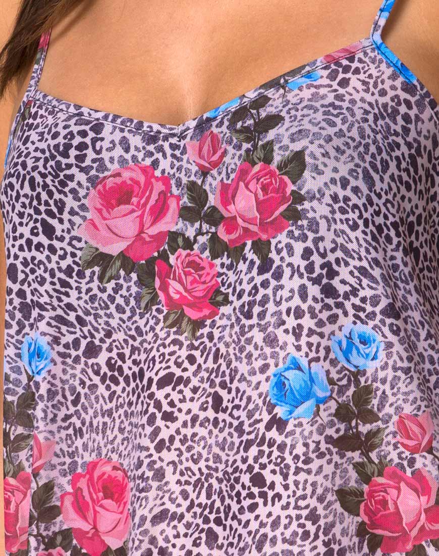 Sanita Dress in Jungle Rose Print Net-Nico Sky