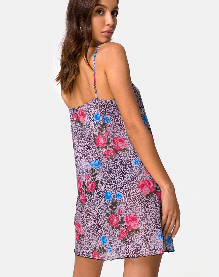 Sanita Dress in Jungle Rose Print Net-Nico Sky