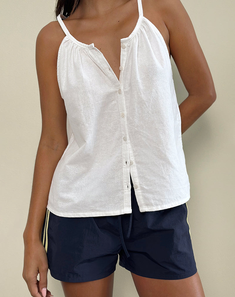 Sanja Scoop Button Top in Ivory-Nico Sky