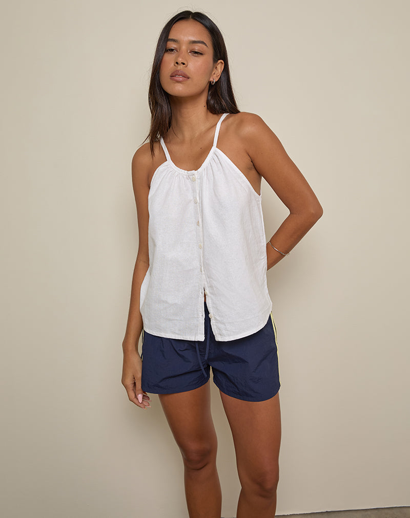 Sanja Scoop Button Top in Ivory-Nico Sky