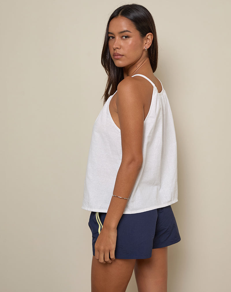 Sanja Scoop Button Top in Ivory-Nico Sky