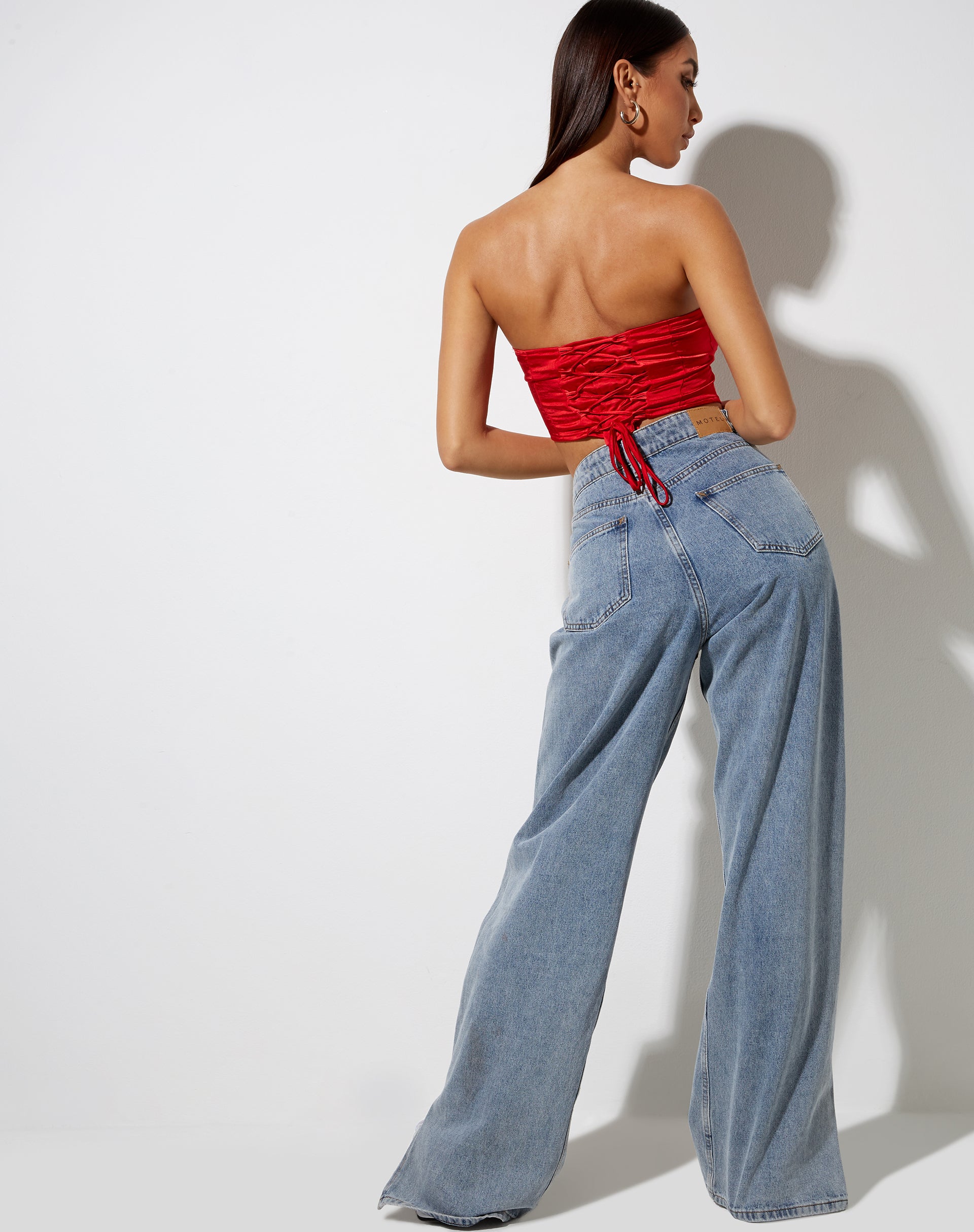 Sanja Bandeau Top in Satin Red-Nico Sky