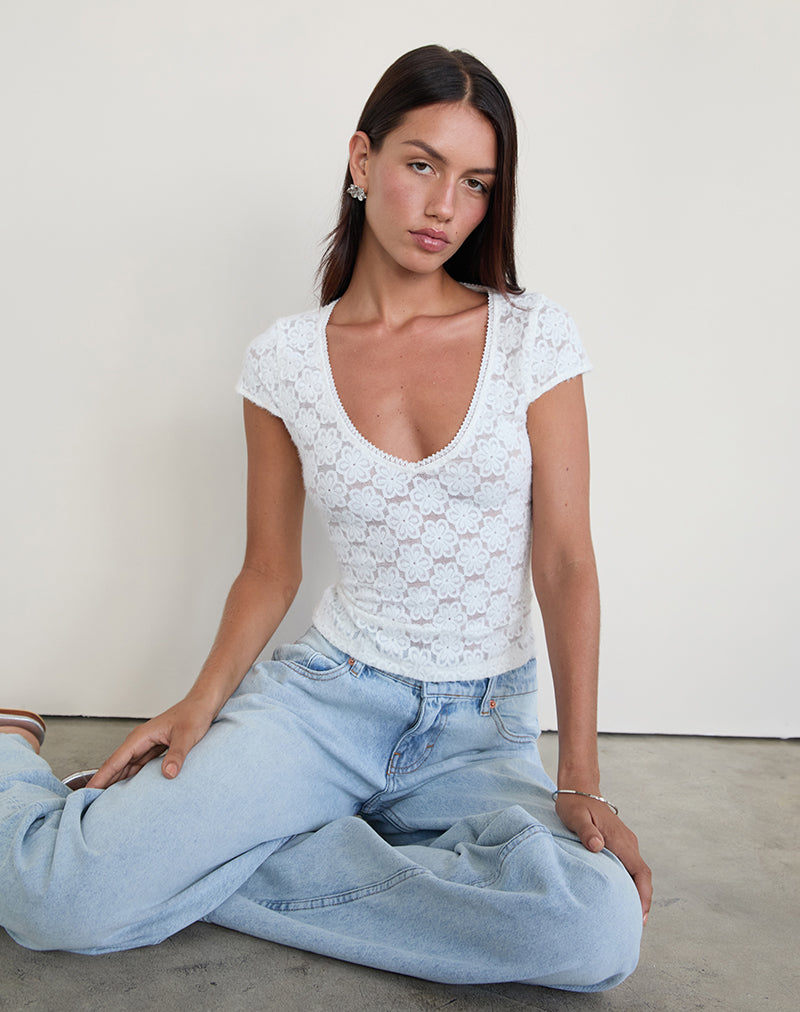 Sanjana Top in Lace Ivory-Nico Sky