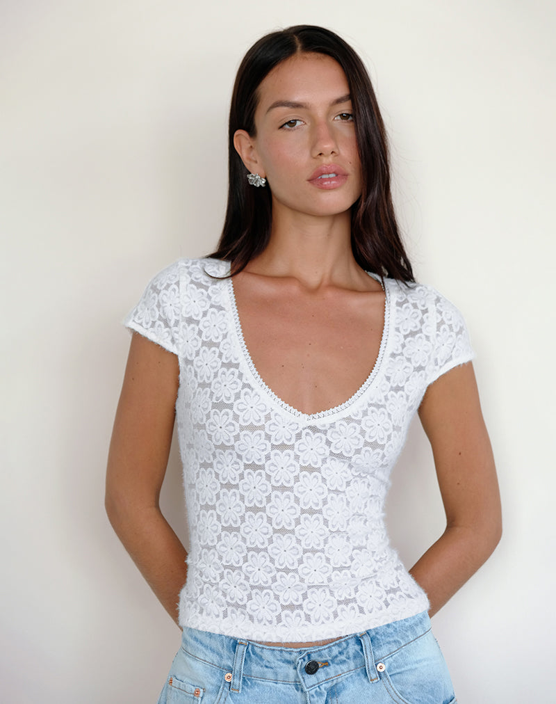Sanjana Top in Lace Ivory-Nico Sky