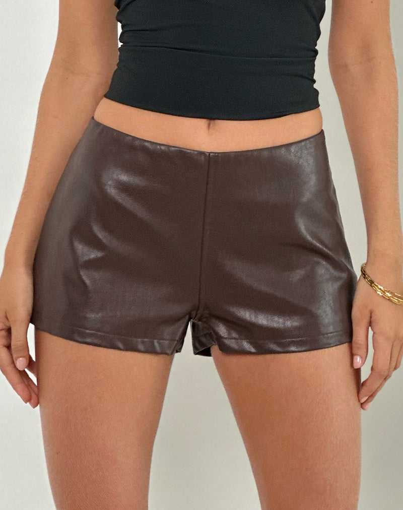 Sanne Hot Pants in PU Brown-Nico Sky