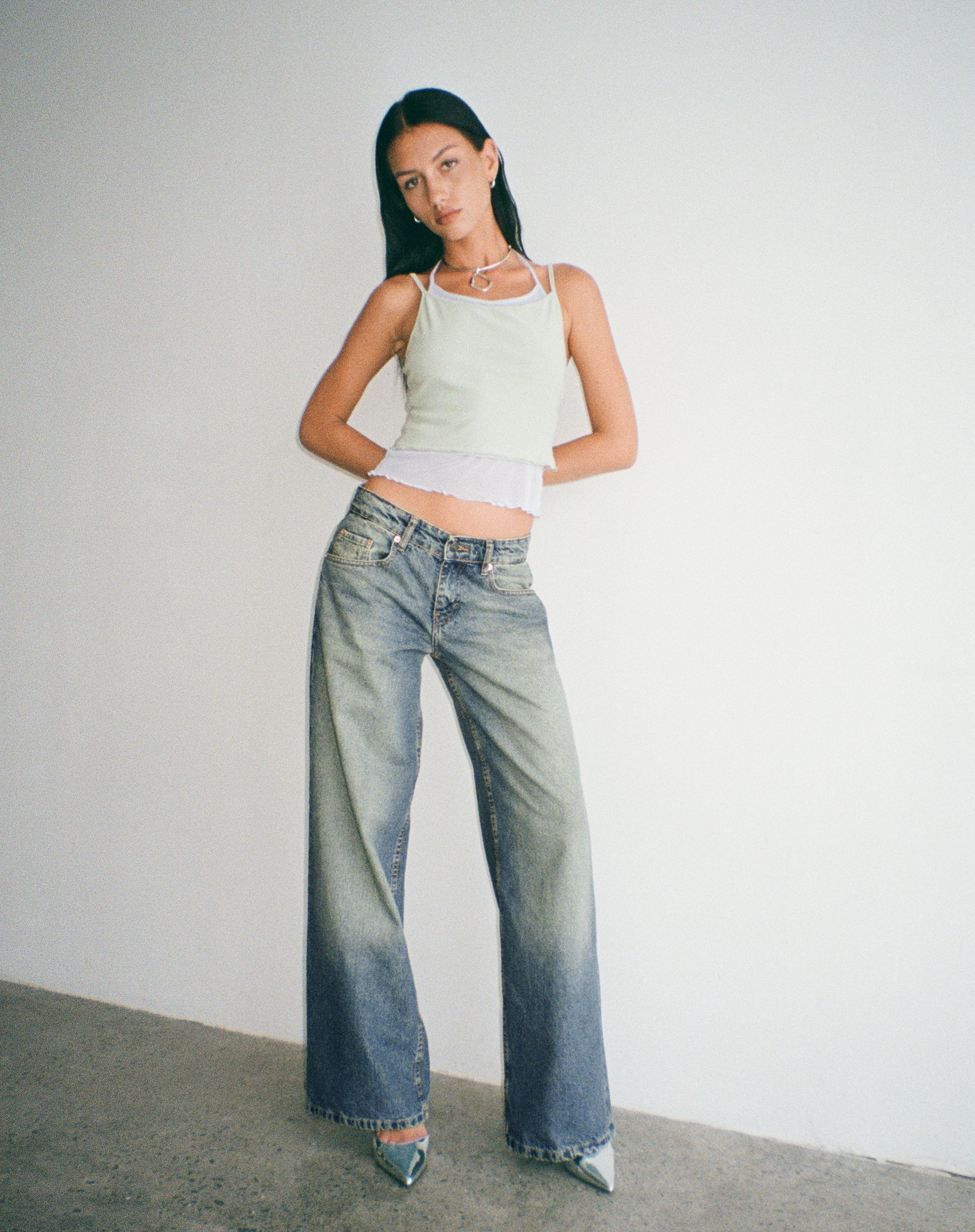 Roomy Extra Wide Low Rise Jeans in Extreme Blue Green-Nico Sky