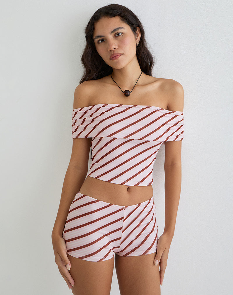 Sarla One Shoulder Top in Diagonal Stripe Pink-Nico Sky