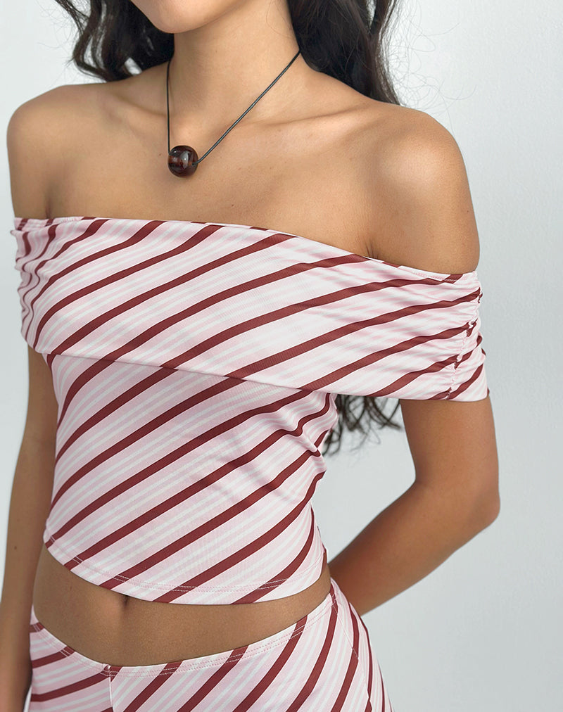 Sarla One Shoulder Top in Diagonal Stripe Pink-Nico Sky