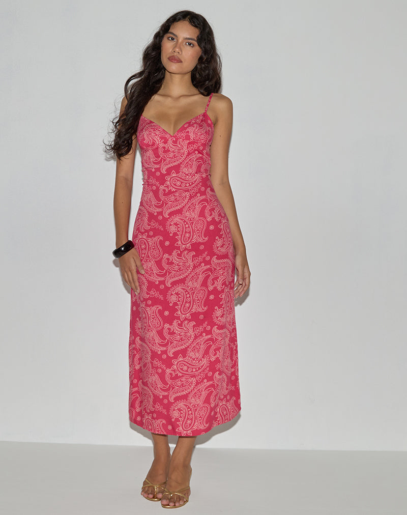 Sastra Midi Dress in Retro Paisley Pink-Nico Sky