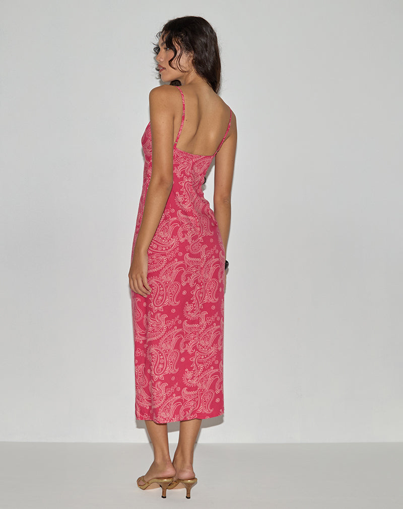 Sastra Midi Dress in Retro Paisley Pink-Nico Sky
