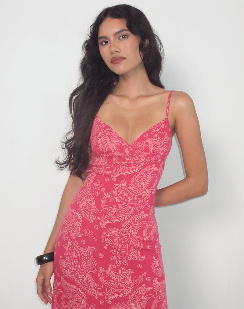 Sastra Midi Dress in Retro Paisley Pink-Nico Sky