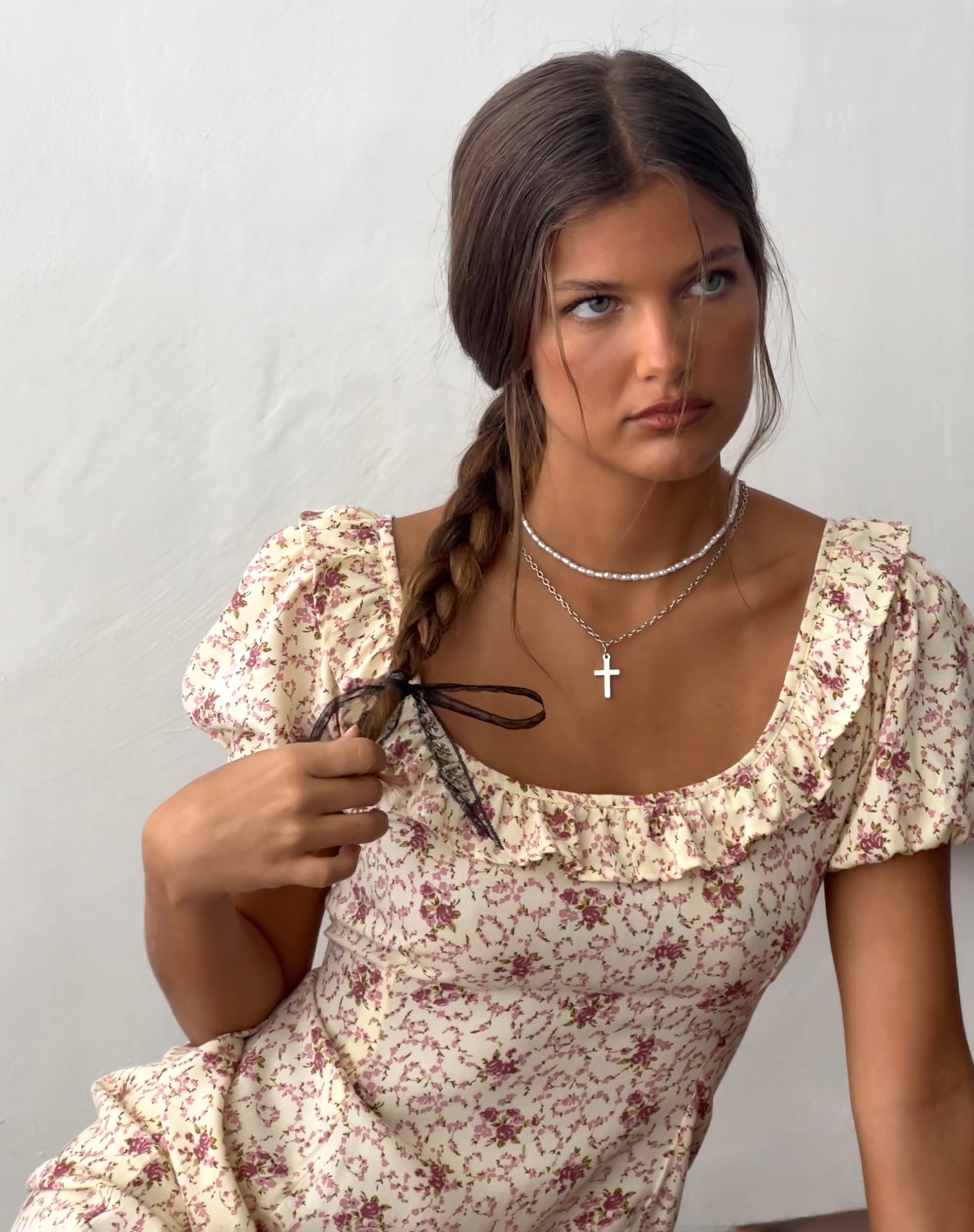 Sasyana Mini Dress in Flower Chain Cream-Nico Sky