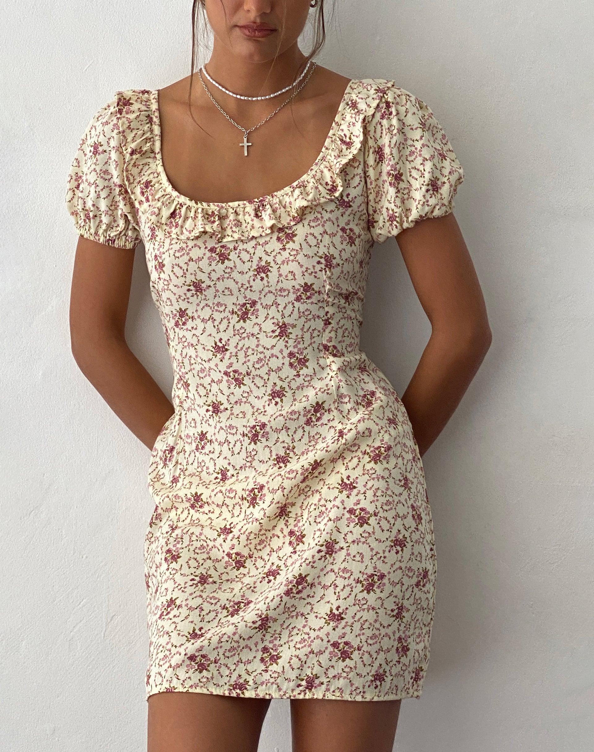 Sasyana Mini Dress in Flower Chain Cream-Nico Sky