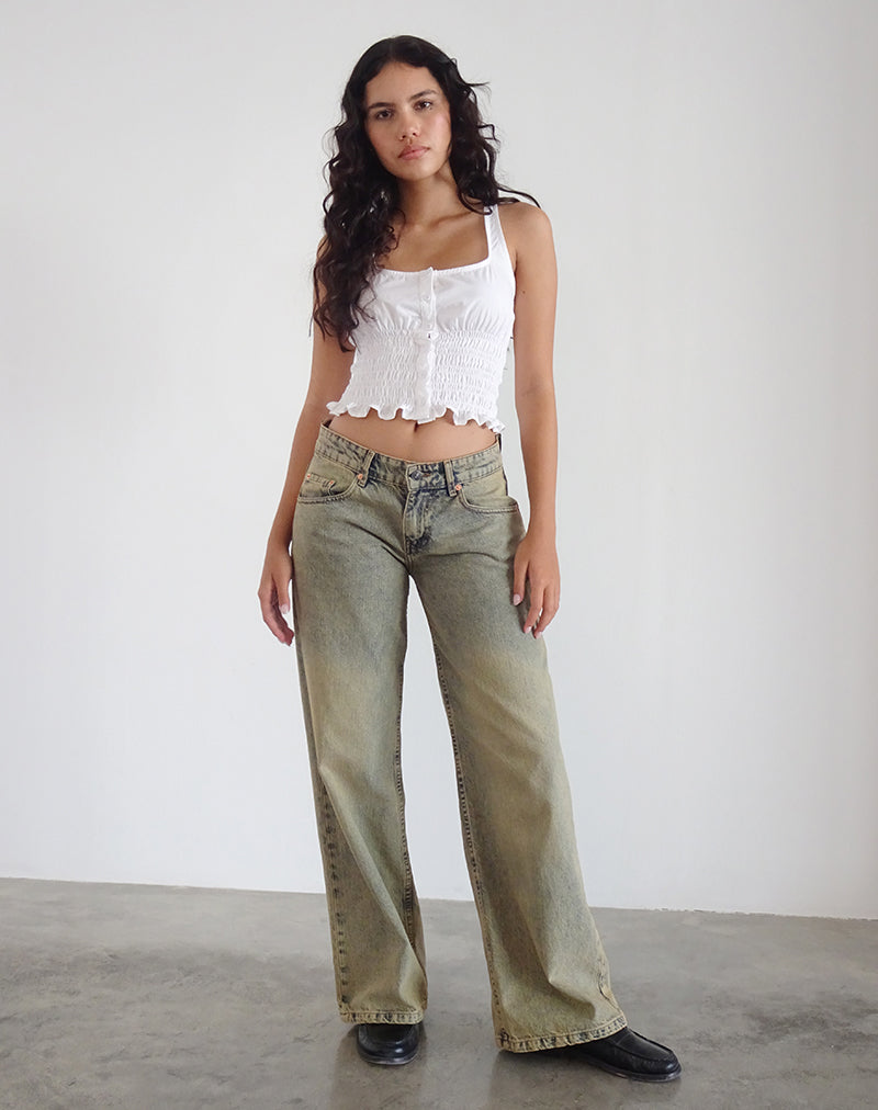 Sayake Ruched Top in White-Nico Sky