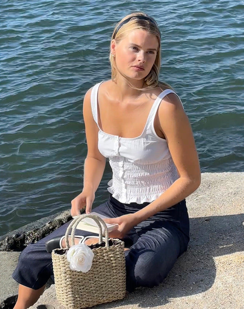 Sayake Ruched Top in White-Nico Sky