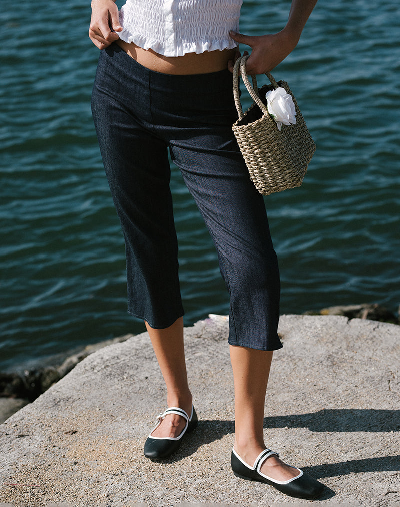 Diran Capri Trouser in Chambray Indigo-Nico Sky