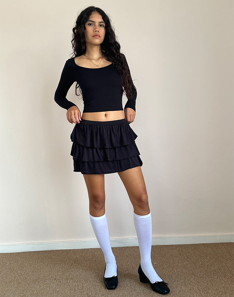 Sefone Tiered Mini Skirt in Slinky Black-Nico Sky