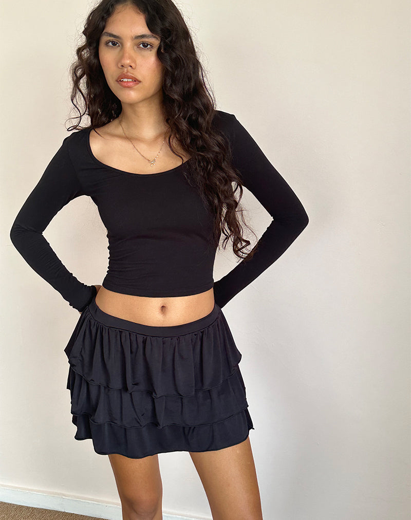 Sefone Tiered Mini Skirt in Slinky Black-Nico Sky