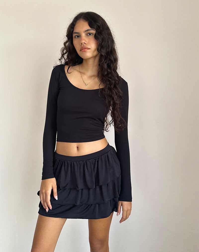 Sefone Tiered Mini Skirt in Slinky Black-Nico Sky