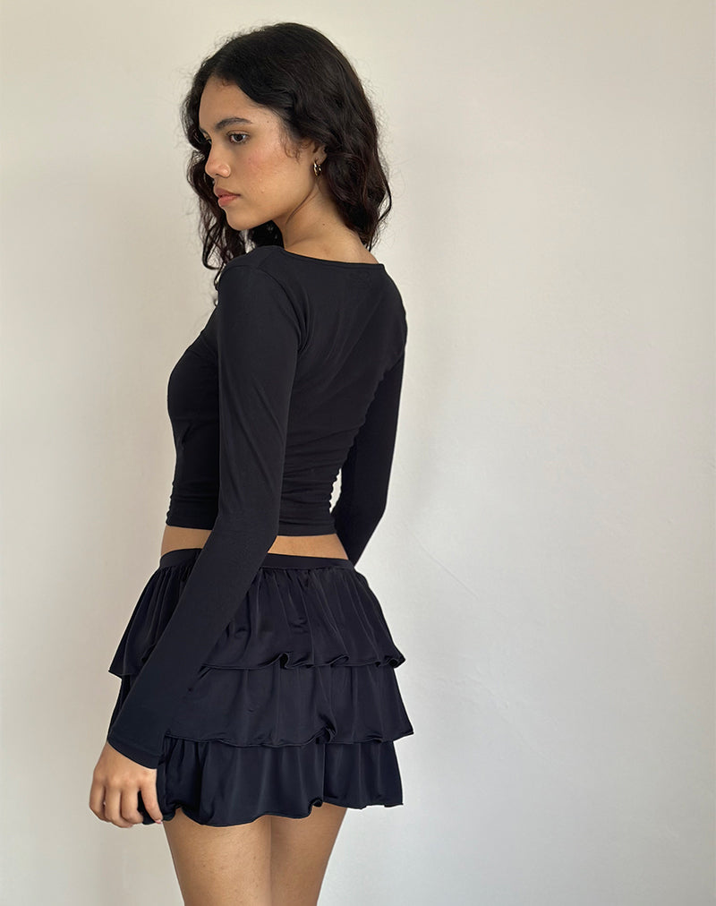 Sefone Tiered Mini Skirt in Slinky Black-Nico Sky