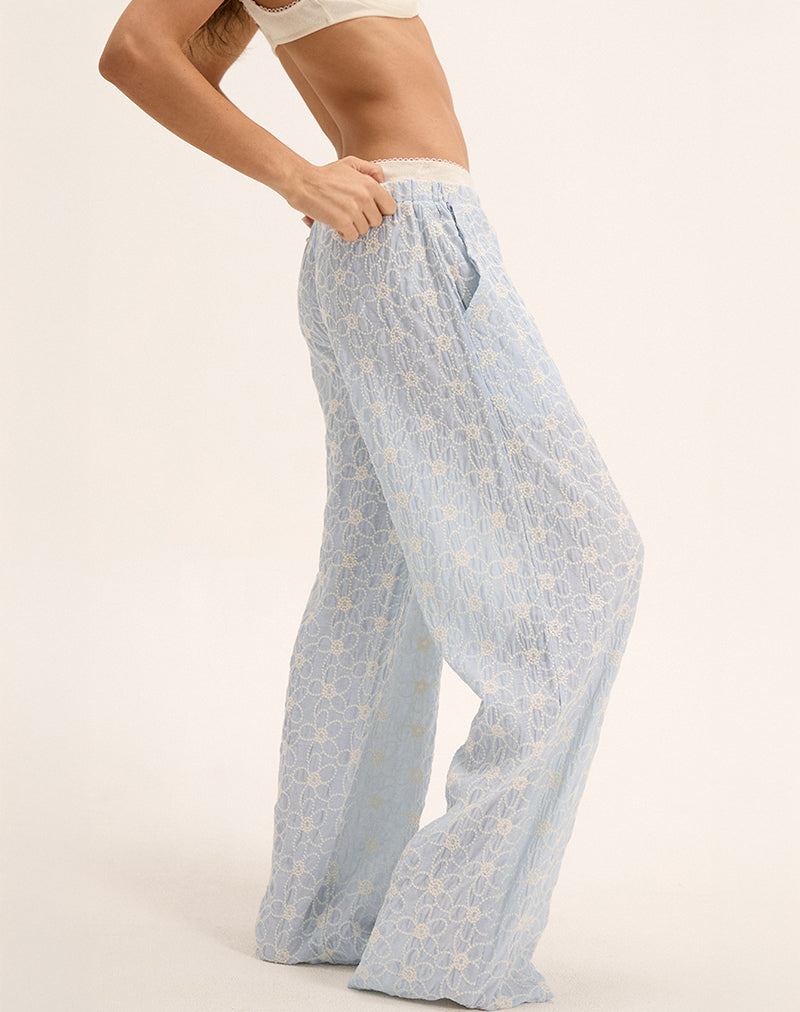 Semur Trouser in Broderie Ice Blue-Nico Sky