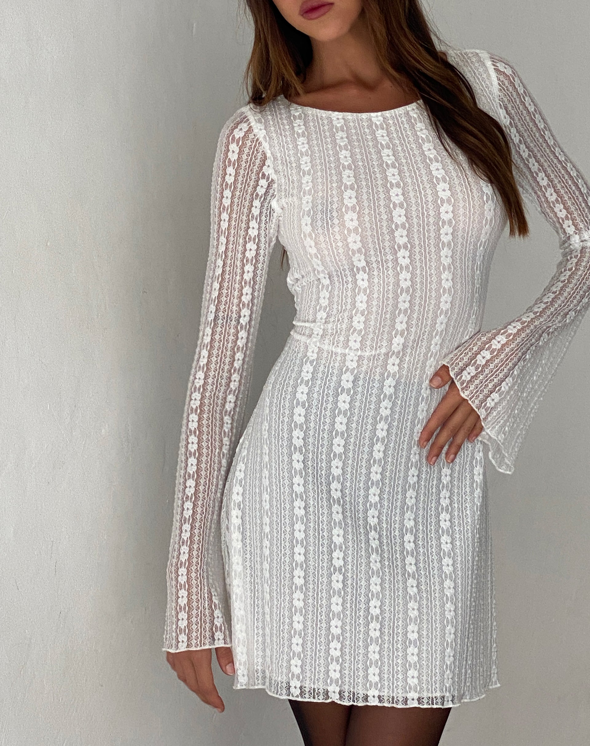 Senna Mini Dress in Lace White-Nico Sky