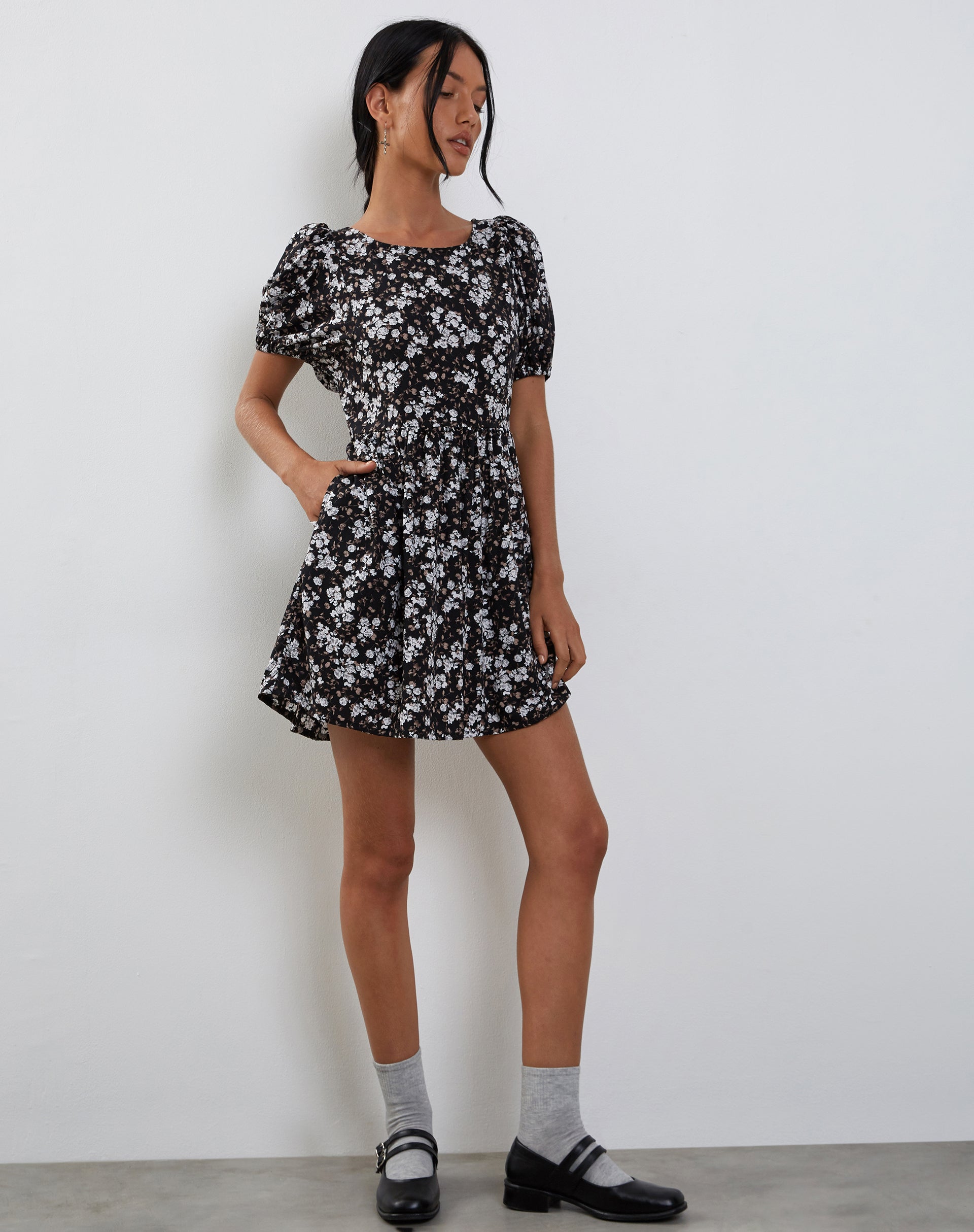 Senza Mini Dress in Dark Wild Flower-Nico Sky
