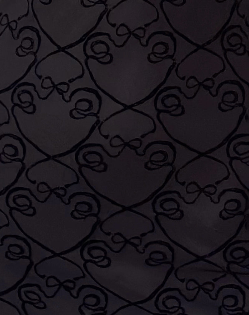 Sevila Long Sleeve Mini Dress in Black Queen of Heart Flock-Nico Sky