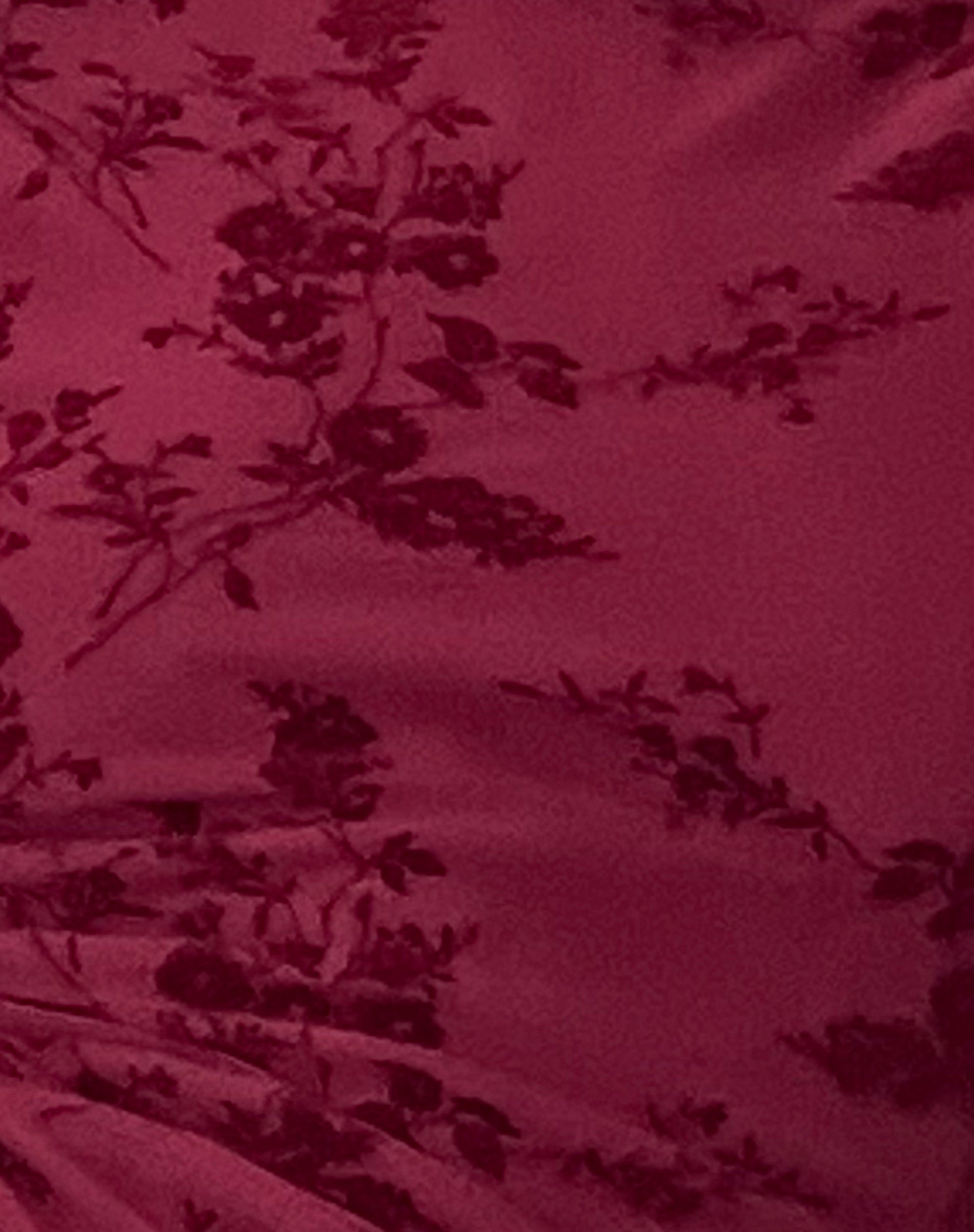 Sevila Long Sleeve Mini Dress in Flocked Botanical Flower Maroon-Nico Sky