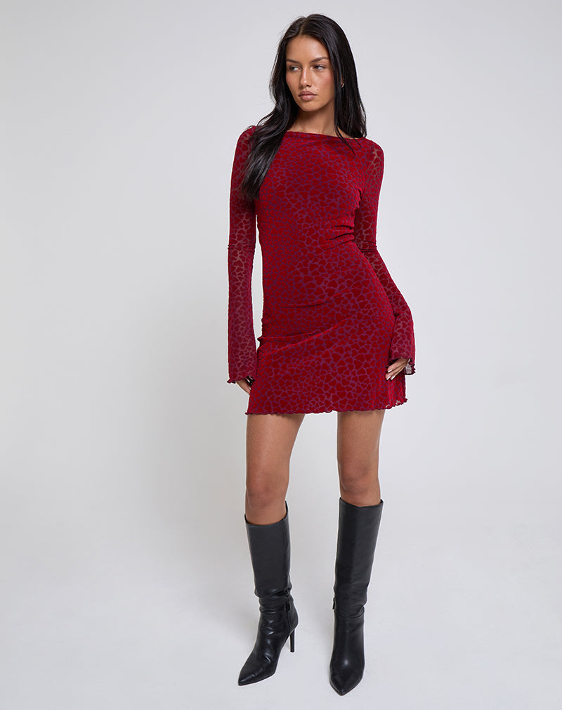 Sevila Long Sleeve Mini Dress in Heart Flock Maroon-Nico Sky
