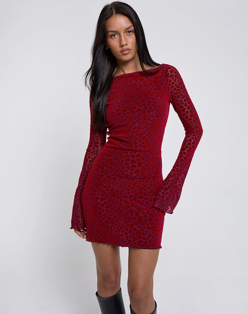 Sevila Long Sleeve Mini Dress in Heart Flock Maroon-Nico Sky