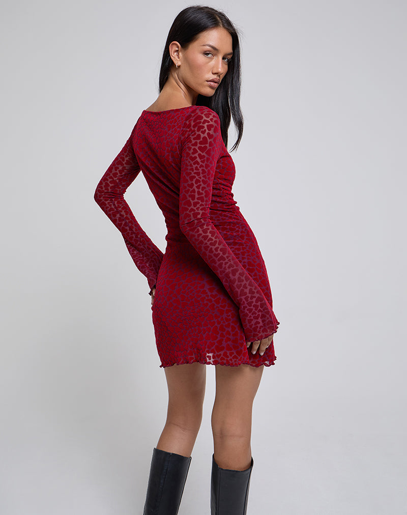 Sevila Long Sleeve Mini Dress in Heart Flock Maroon-Nico Sky