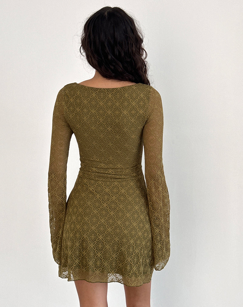 Sevila Long Sleeve Mini Dress in Textured Moss Green-Nico Sky