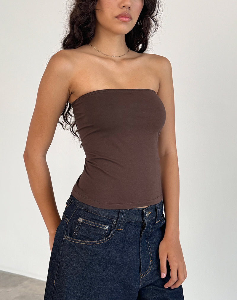 Shaelo Bandeau Top in Deep Mahogany-Nico Sky