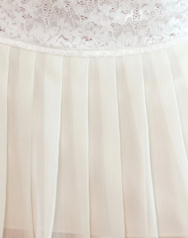 Akara Pleated Mini Skirt in Chiffon Ivory-Nico Sky