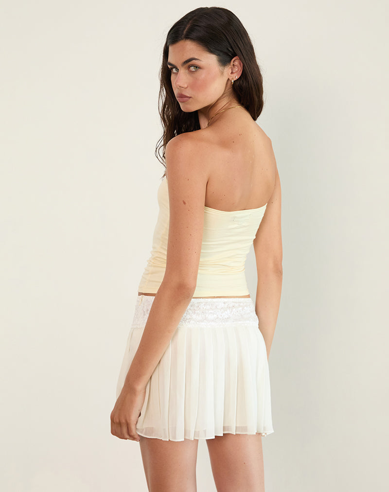 Akara Pleated Mini Skirt in Chiffon Ivory-Nico Sky