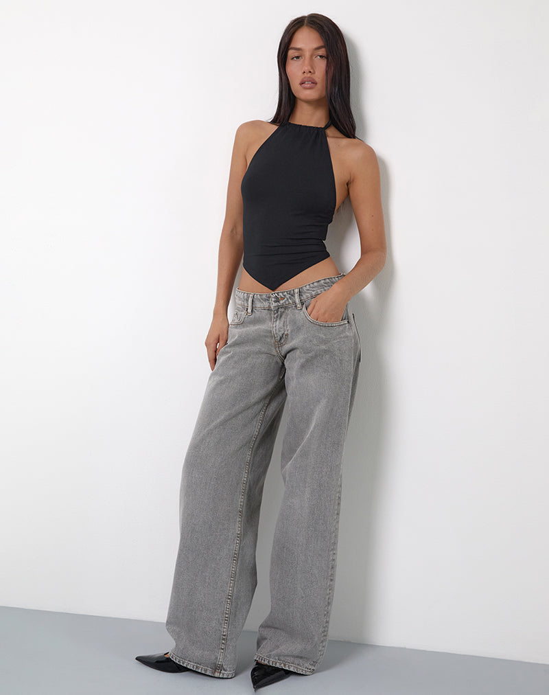 Shalas Halter Top in Rayon Jersey Black-Nico Sky