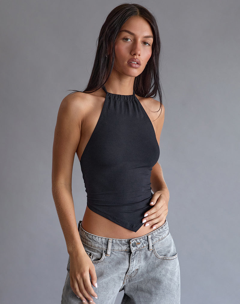 Shalas Halter Top in Rayon Jersey Black-Nico Sky