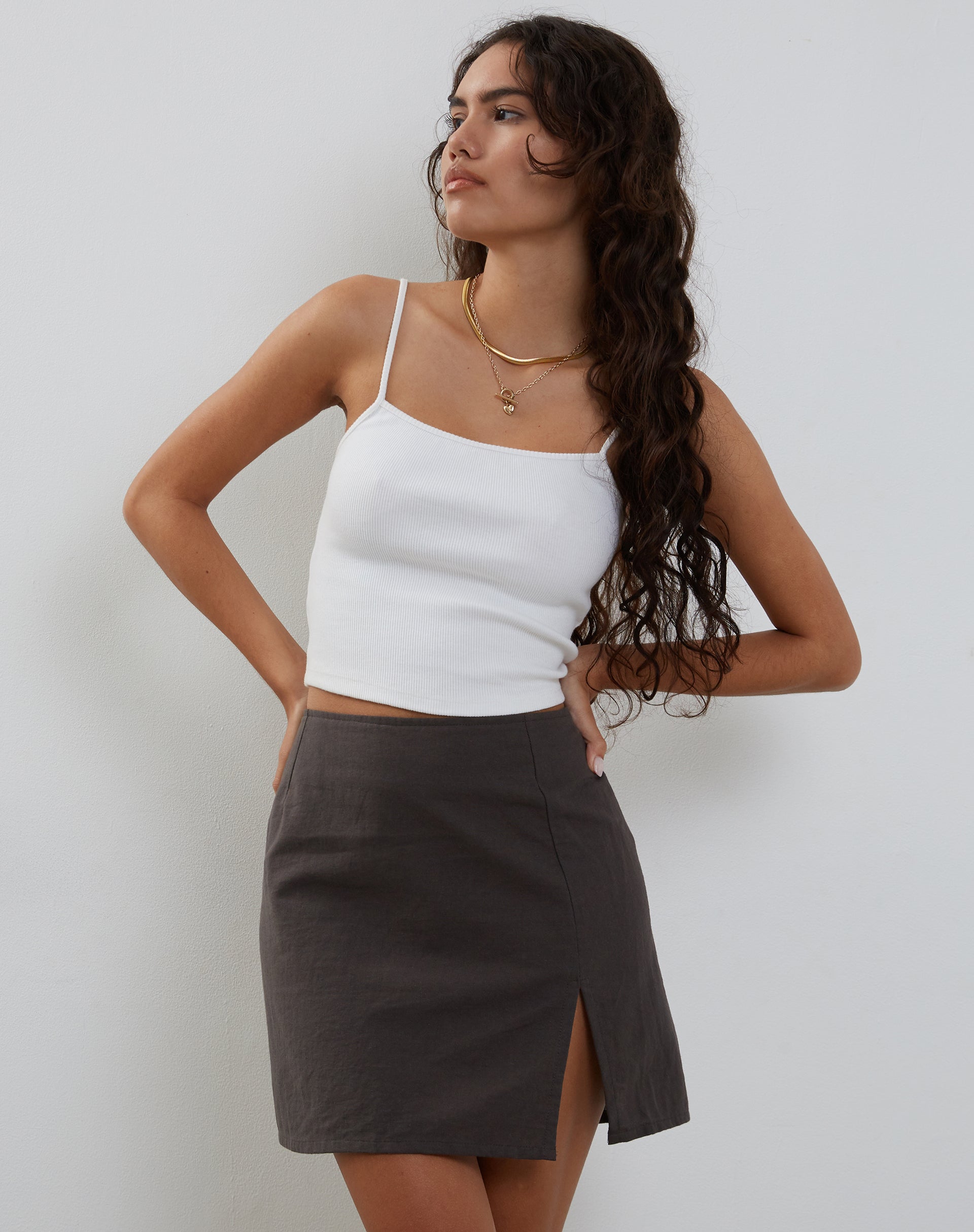 Sheny Mini Skirt in Charcoal Grey-Nico Sky