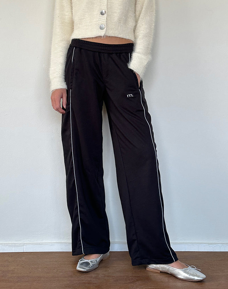 Shobi Wide Leg Jogger in Black with Grey Piping-Nico Sky
