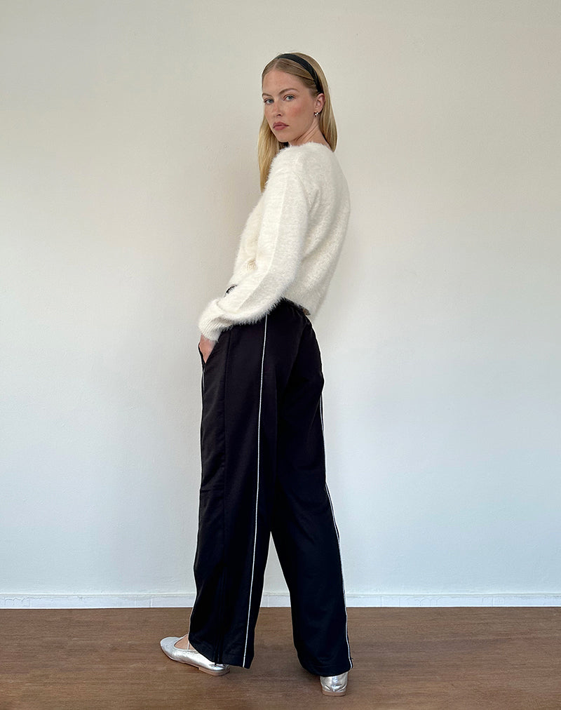 Shobi Wide Leg Jogger in Black with Grey Piping-Nico Sky