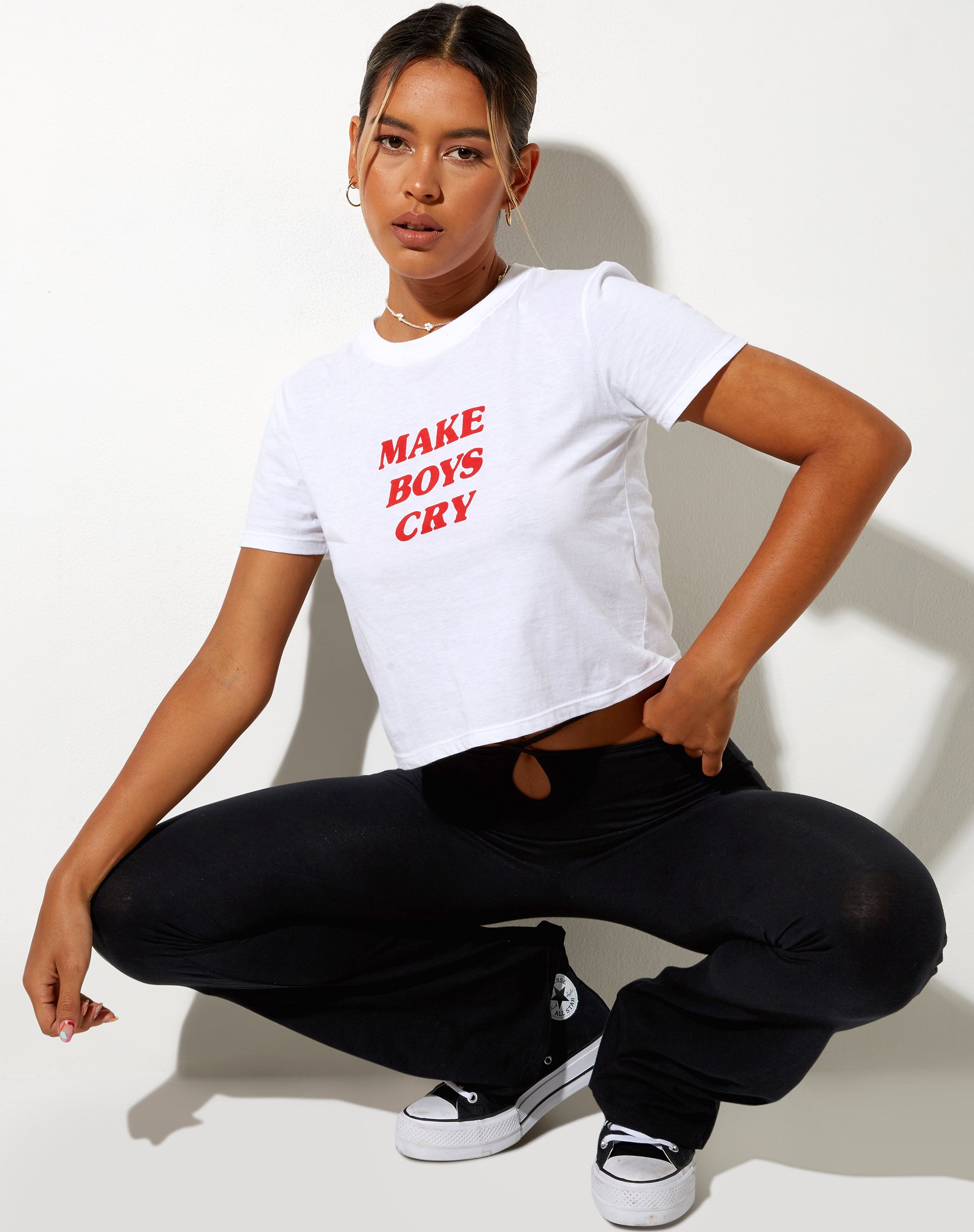 Shrunk Tee in White Make Boys Cry-Nico Sky