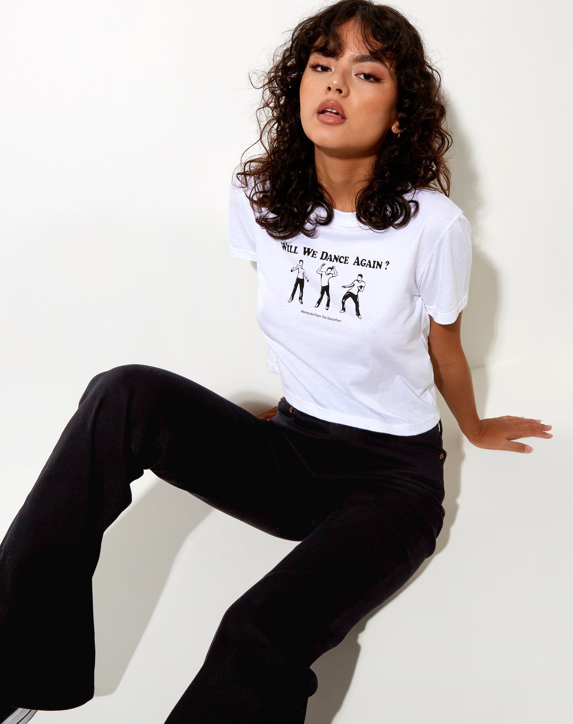 Shrunk Tee in White Will We Dance Again-Nico Sky