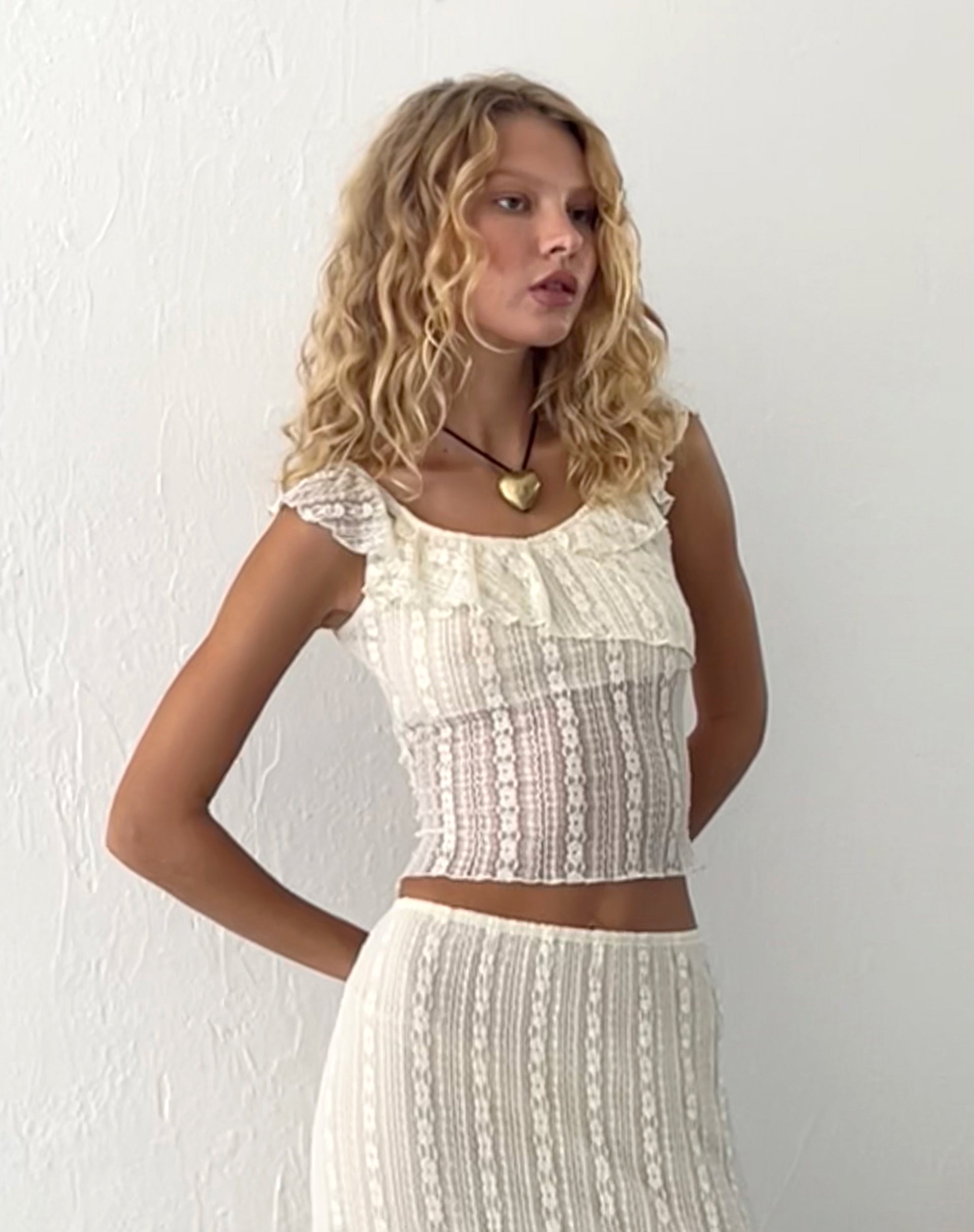 Simran Bardot top in Cream Lace-Nico Sky