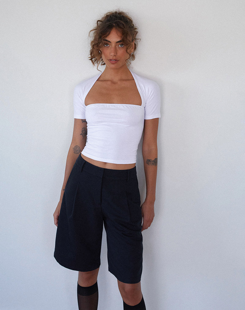 Sintya Tailored Capri Shorts in Navy-Nico Sky