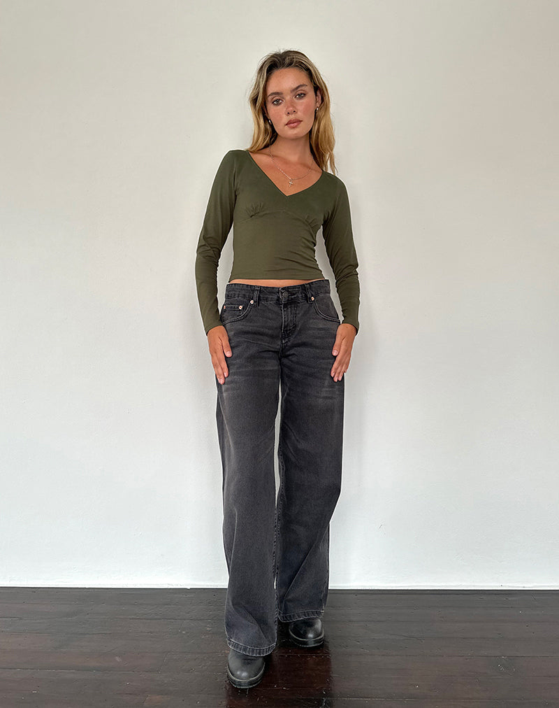 Sisil Long Sleeve Top in Olive-Nico Sky