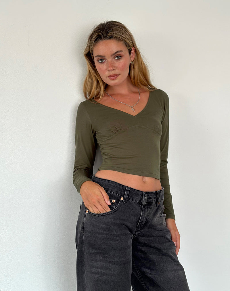 Sisil Long Sleeve Top in Olive-Nico Sky