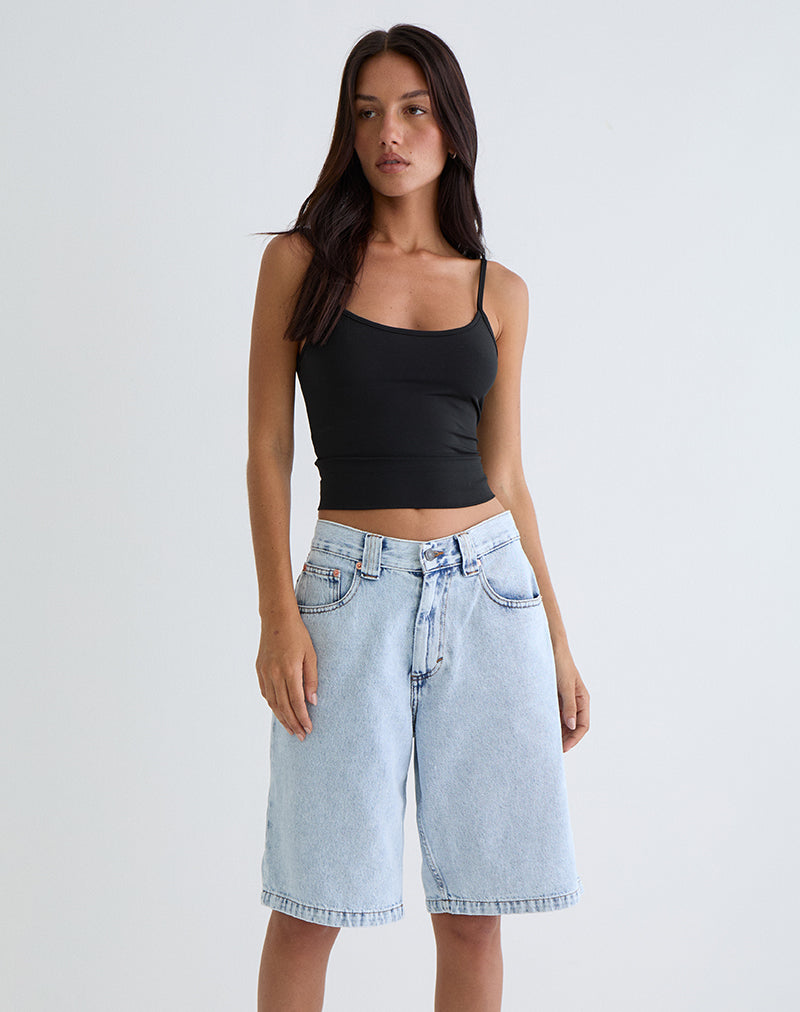 Low Rise Skater Shorts in 80's Light Wash Blue-Nico Sky