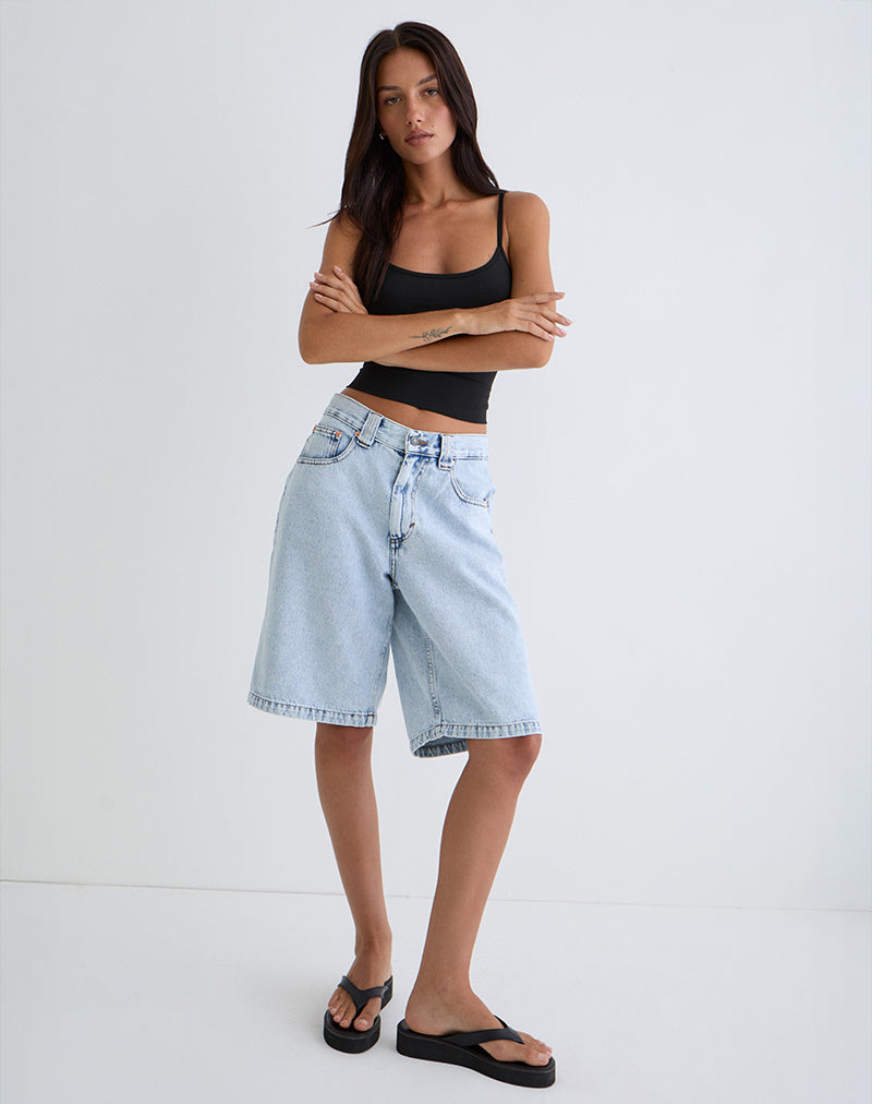 Low Rise Skater Shorts in 80's Light Wash Blue-Nico Sky